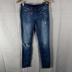 Bebe Jeans Women 27 Blue Denim Distressed Skinny Low Rise Stretch Jeans 343631K7